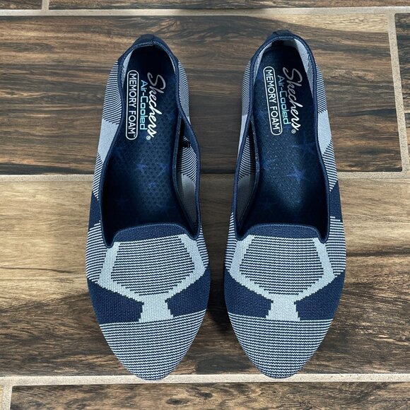 Skechers Cleo Sherlock Womens Size 8.5 Shoes Navy Gray Slip On Ballet Flats - Picture 11 of 12